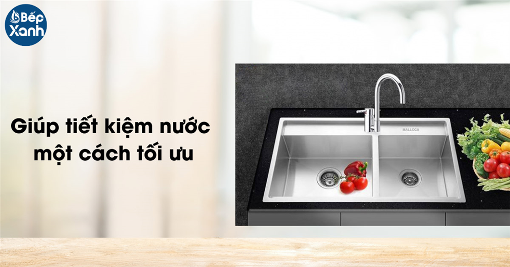 Chậu rửa chén đôi Inox Malloca giúp tiết kiệm nước